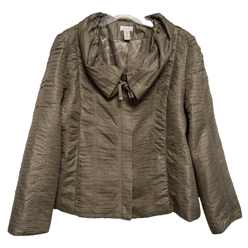 Chico's Full Zip Collared Dressy Evening Jacket Lined Size 2 (Large) Mocha Taupe